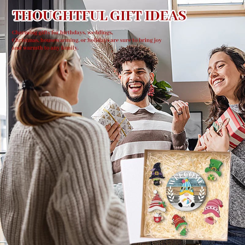 🍁Julens bästa dekorationer🎄Utbytbar välkomstskylt i trä för tomte🎈