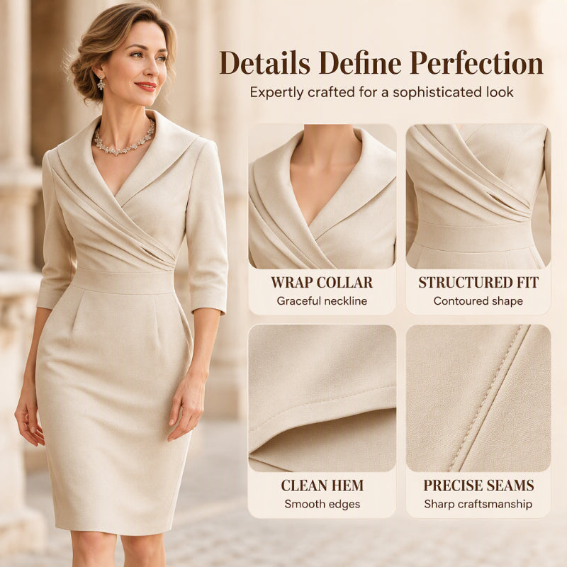 ✨Hot Sale 50% OFF! 👗Elegant Lapel Collar Sheath Dress with Pockets