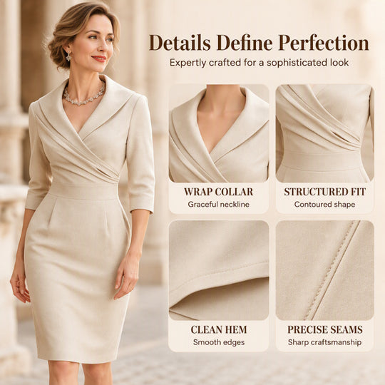 ✨Hot Sale 50% OFF! 👗Elegant Lapel Collar Sheath Dress with Pockets