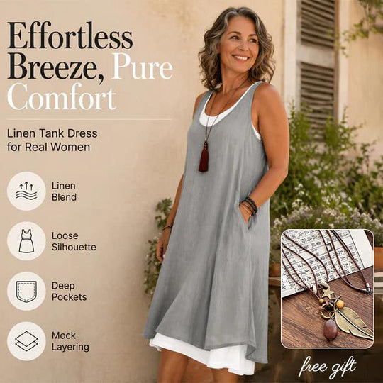 💃 Last Day Sale 50% Off 💐 Women's Casual Loose Sleeveless Fake Two Piece Tank Dress