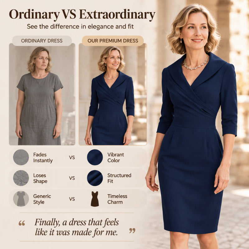 ✨Hot Sale 50% OFF! 👗Elegant Lapel Collar Sheath Dress with Pockets