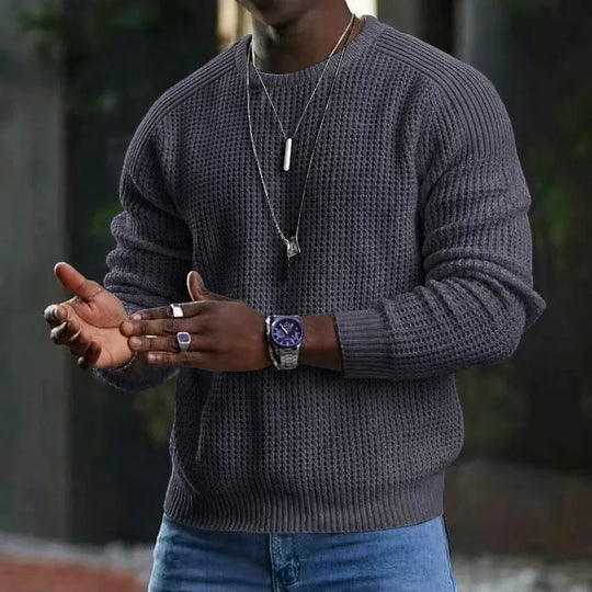👔Seasonal Style - Men's Stretch Knit Pullover – Classic Crew Neck & Easy Pairing with Jeans or Joggers