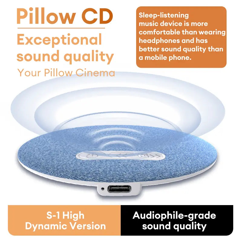 HYUNDAI S1 Ultra-Thin Bluetooth Pillow Speaker with Bluetooth 6.0, Soft Immersive Sound Field, Pillow CD Player for Bedtime Music & Audiobooks, Headphone-Free Sleep Speaker, Compatible with Android & iOS