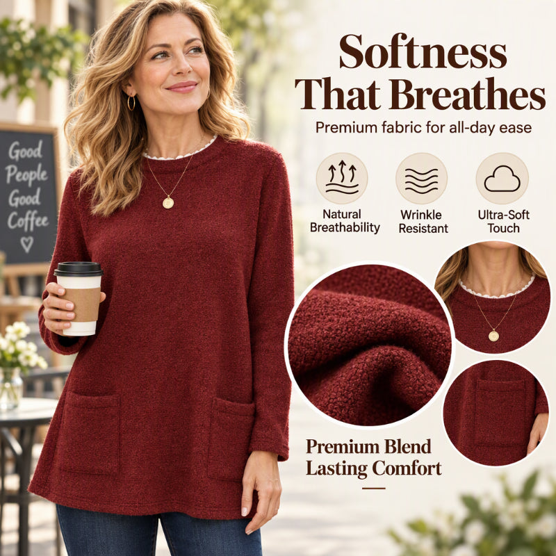 ☁️ Cozy Warmth, Easy Everyday Style | Women's Brushed-Lined Pocket Top