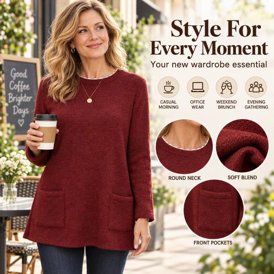 ☁️ Cozy Warmth, Easy Everyday Style | Women's Brushed-Lined Pocket Top