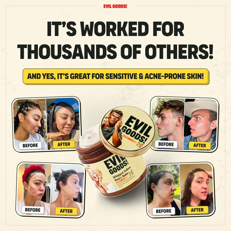 EVIL GOODS! Whipped Beef Tallow & Manuka Honey Organic Nourishing Face Cream Moisturizer Body Lotion Skin Care Lip Balm Hydrating Moisturizing 100% Natural Ingredients - Oil