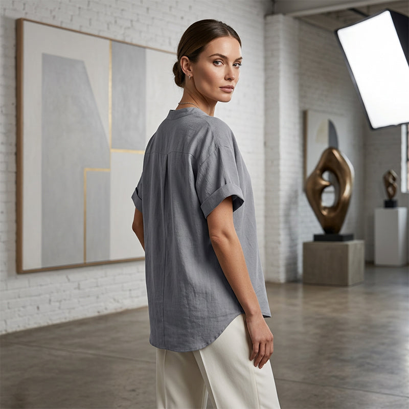 Trending Now⭐💃 Flowing Hem V-Neck Blouse – Relaxed Silhouette That Flatters Every Body Type