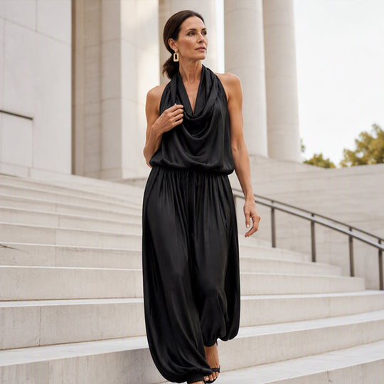 🎁New Arrivals 50% OFF💥 Sleeveless Cowl Neck Jumpsuit – Halter, Wide-Leg, Elegant 🍷