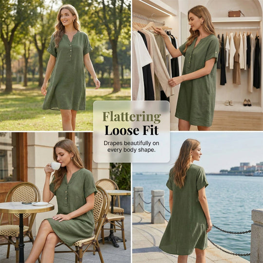 🏖️Summer Hot Sale - 50% OFF🏝️👗Women's V-Neck Tunic Dress – Relaxed Fit, Pockets & Breathable
