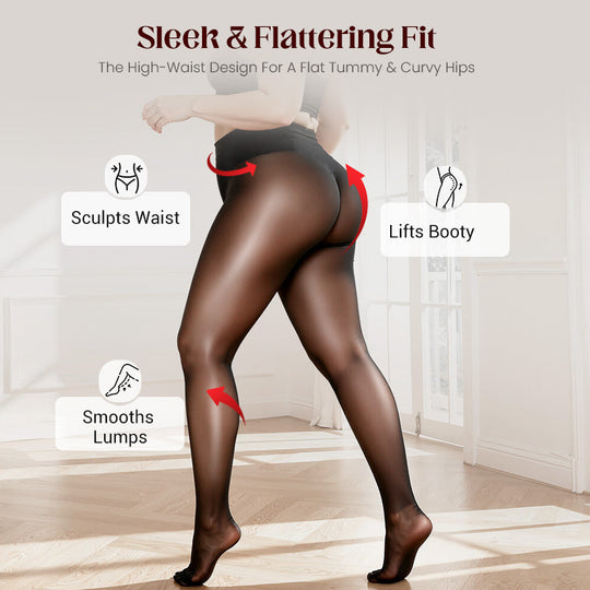 💖 Everyday Comfort | Women's High-Waisted Sheer Shiny Tights – Buy 1 Get 1 Free