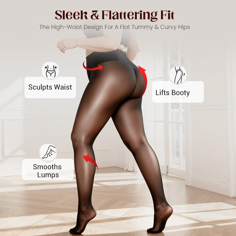 Everyday Comfort | Women's High-Waisted Sheer Shiny Tights – Buy 1 Get 1 Free