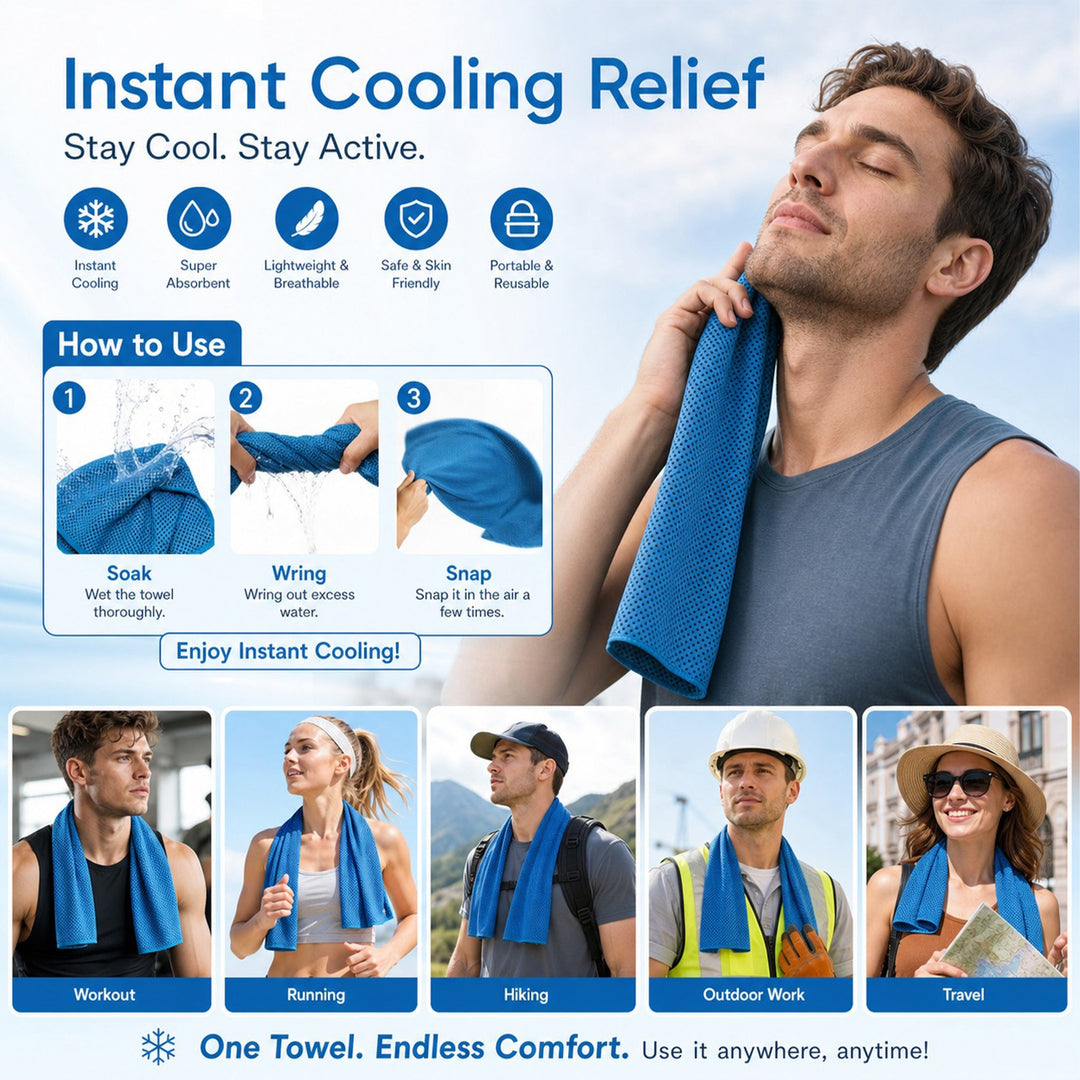 ❄️Cold Sweat Towel You Can Use Anywhere, Anytime! Reusable Soft Absorbent Cooling Portable