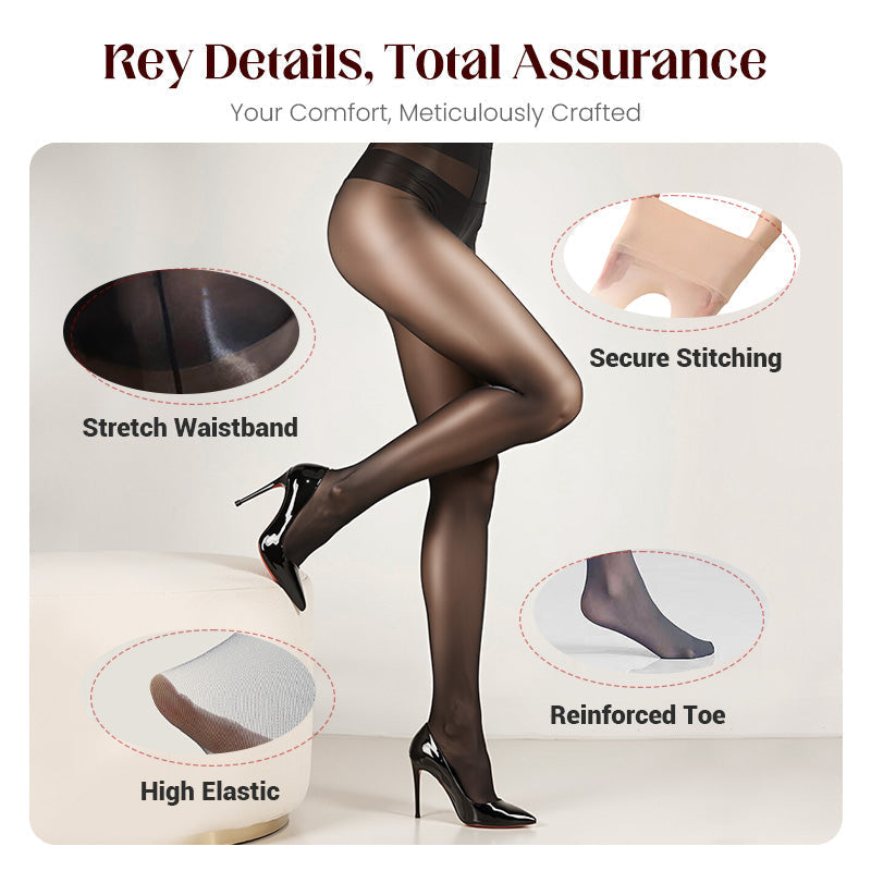 Everyday Comfort | Women's High-Waisted Sheer Shiny Tights – Buy 1 Get 1 Free