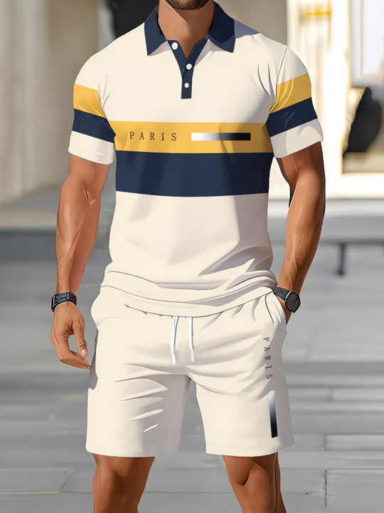 🔥Men's Short Sleeve Casual Set, Summer Beach Fashion Sport Wear, Plaid Pattern, Slim-Fitting, Above the Knee