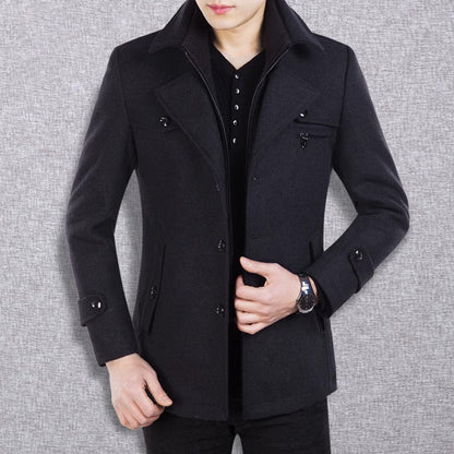 Winter Men Classic Trench Coat Jackets Mens Long Trench Slim Fit Overcoat Blends Wool Warm Outerwear Windbreaker