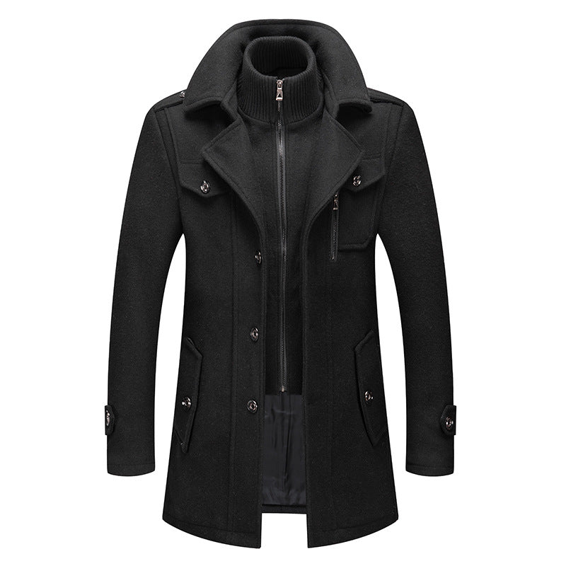 Winter Men Classic Trench Coat Jackets Mens Long Trench Slim Fit Overcoat Blends Wool Warm Outerwear Windbreaker