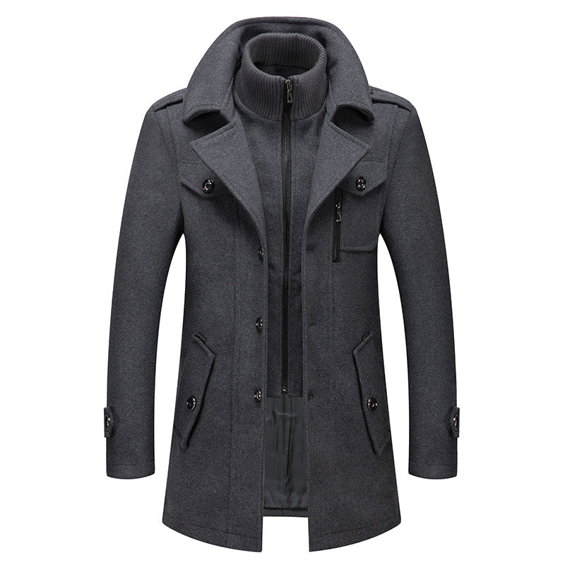 Winter Men Classic Trench Coat Jackets Mens Long Trench Slim Fit Overcoat Blends Wool Warm Outerwear Windbreaker