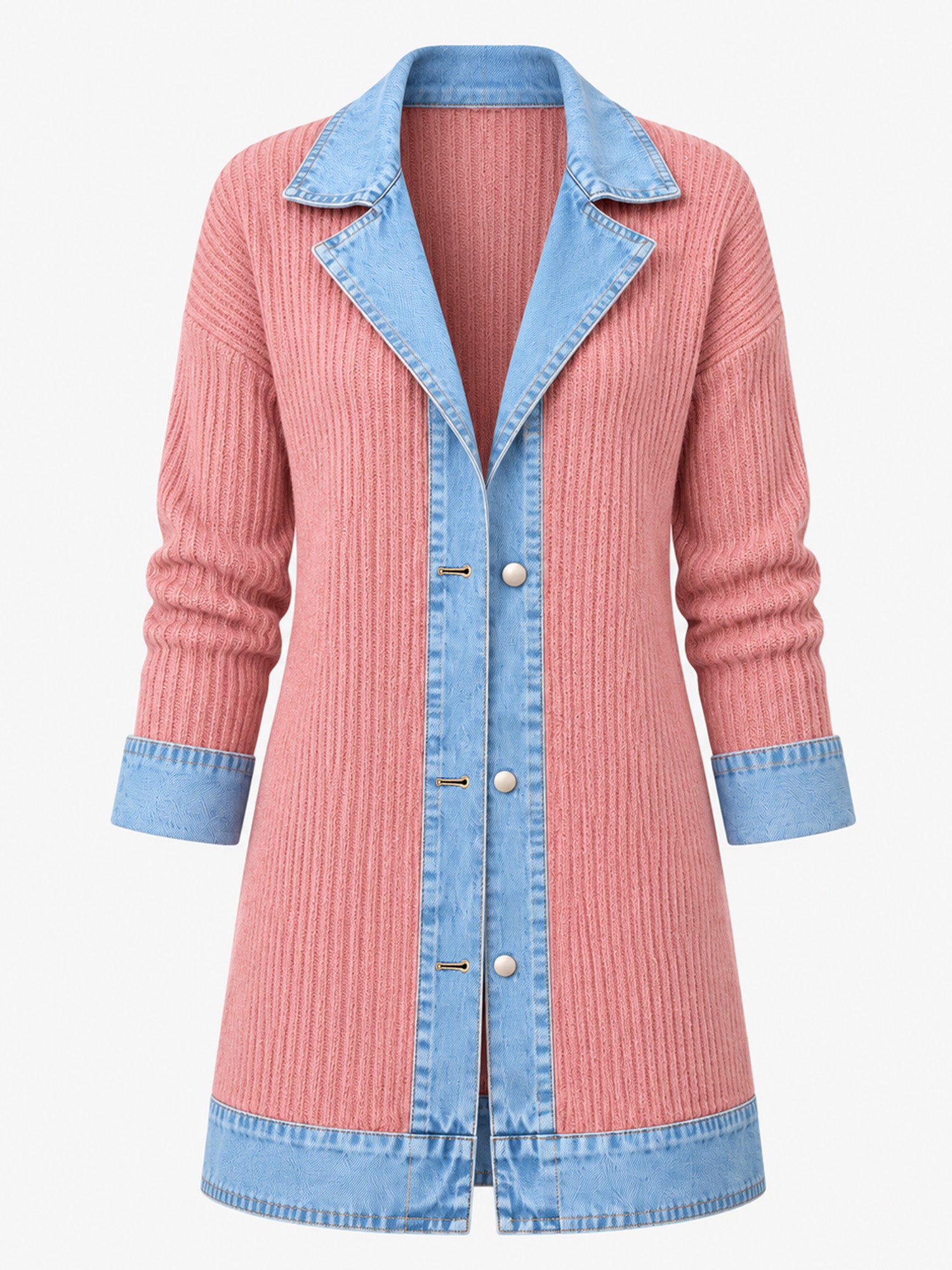 ⌛Limited-Time Offer-Women’s Elegant Denim Spliced Ribbed Knit Coat