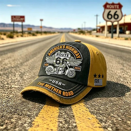 Retro US Route 66 100th Anniversary Art Printed Casual Baseball Cap - 100% Cotton