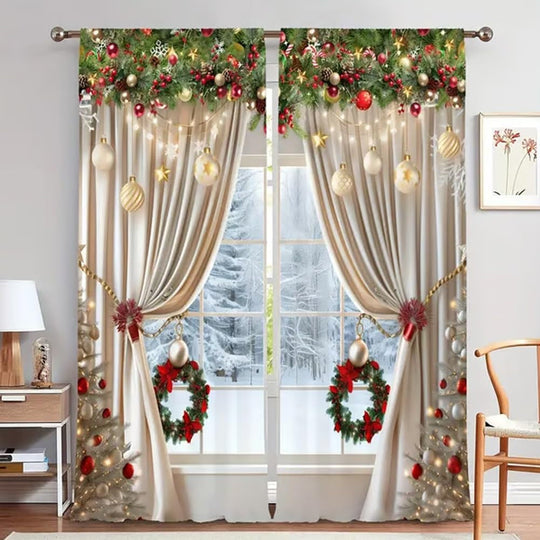 🎅Xmas Sales - 50% OFF🎄Christmas Window Curtains 2-Piece Set for Home Decor