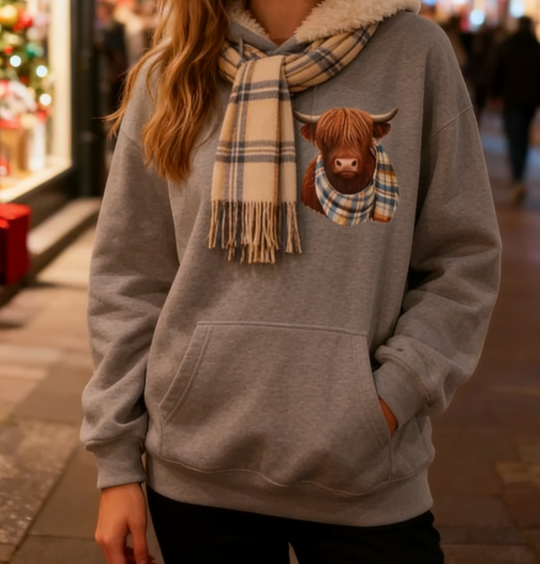 🦬Cute Highland Cow Cozy Fleece-Lined Hooded Sweatshirt🎁