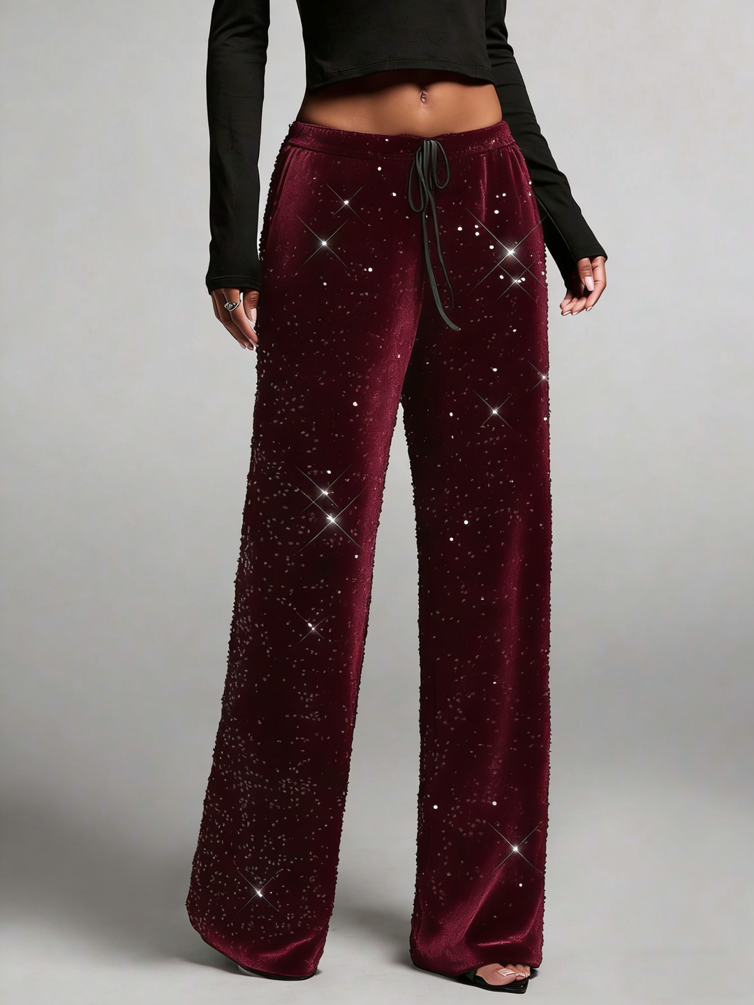 🖤 Black Friday Early Access: 50% OFF 🖤Women's Glitter Fashion Adjustable Drawstring Slimming Elastic Waist Straight-Leg Pants
