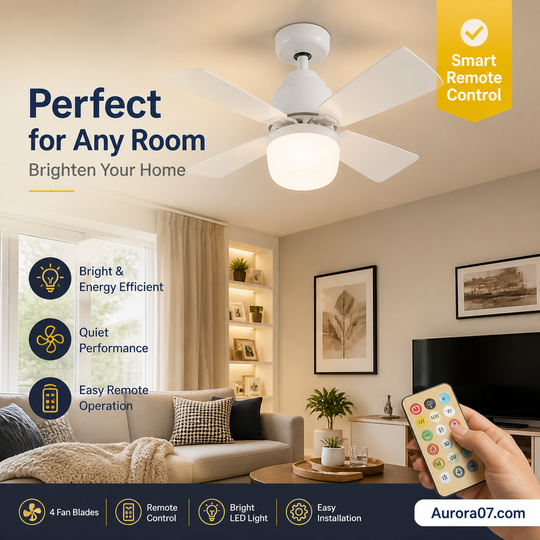 🔥SmartBreez™ 40W LED Ceiling Fan Light – 20.5” Ultra-Quiet with Remote 🎯 | E27 + FREE B22 Adapter 🔌 | For Bedroom 😴, Kitchen 👩‍🍳 & Garage 🛠️