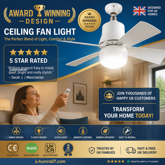 🔥SmartBreez™ 40W LED Ceiling Fan Light – 20.5” Ultra-Quiet with Remote 🎯 | E27 + FREE B22 Adapter 🔌 | For Bedroom 😴, Kitchen 👩‍🍳 & Garage 🛠️