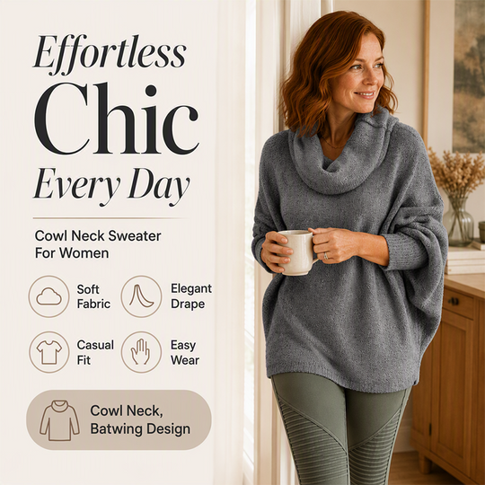 🎁Hot Sale🔥Women's Batwing Cowl Neck Sweater with Pockets