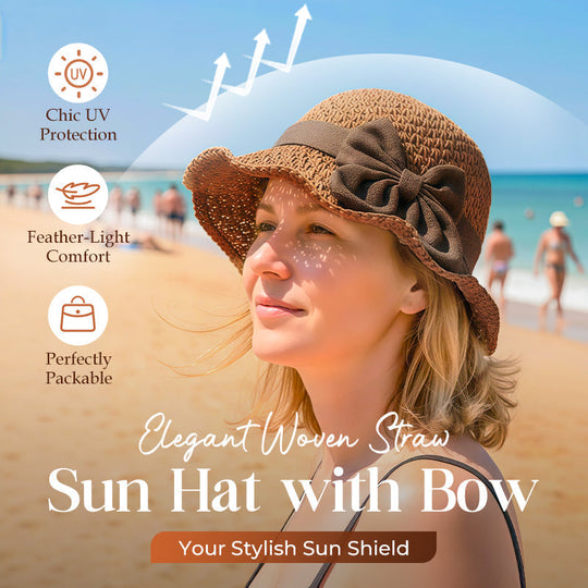 👒Elegant Woven Straw Sun Hat with Bow 🌞