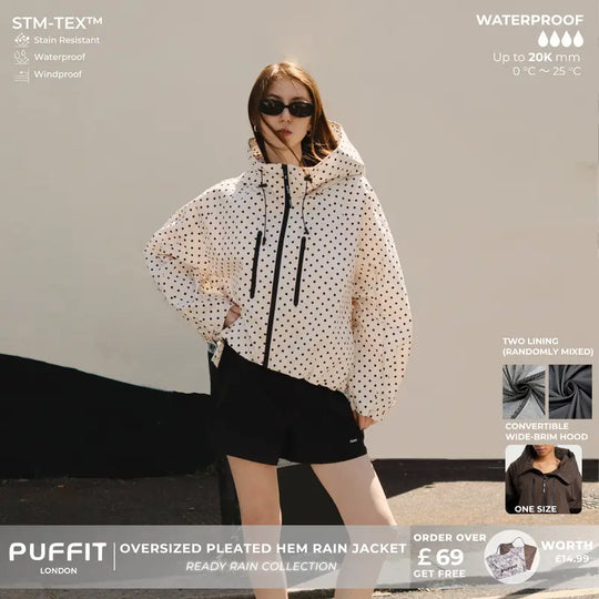 📢2026 Hot Sale 50% OFF!!🍃⏰Wide-Brim Hood Short Oversized Rain Jacket With Bubble Hem,👍⛈️Waterproof & Lightweight & Adjustable Cuffs
