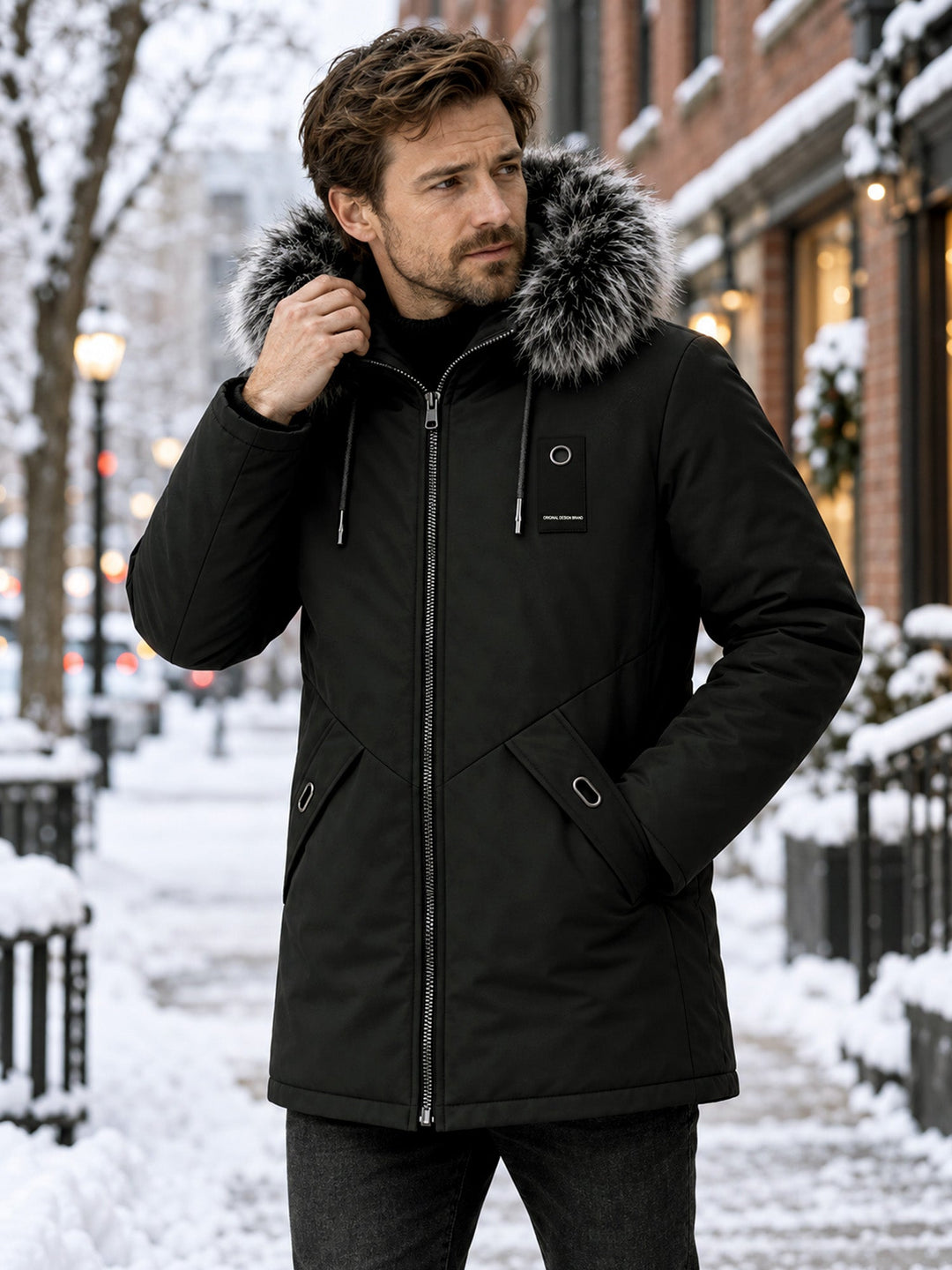 ✨Men's Windproof Hooded Thermal Mid-Length Parka Jacket