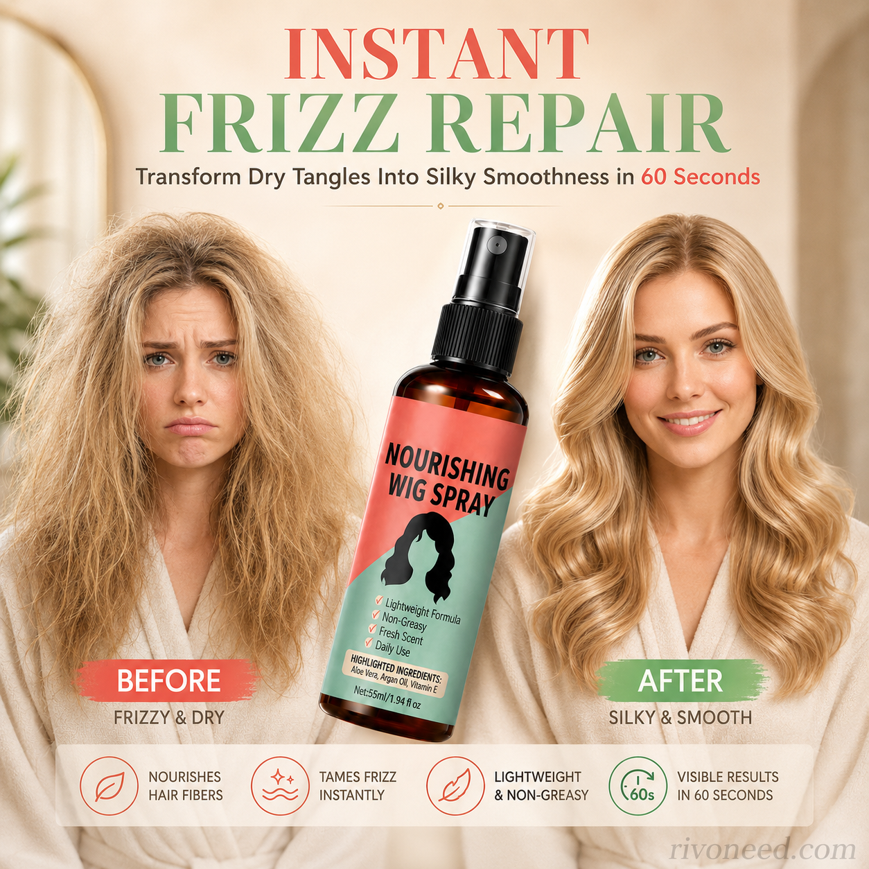 ⚽️🏆️World Cup Sale:30% OFF🎉70K+ SOLD! 🥳Lightweight No-Rinse Nourishing Wig Spray