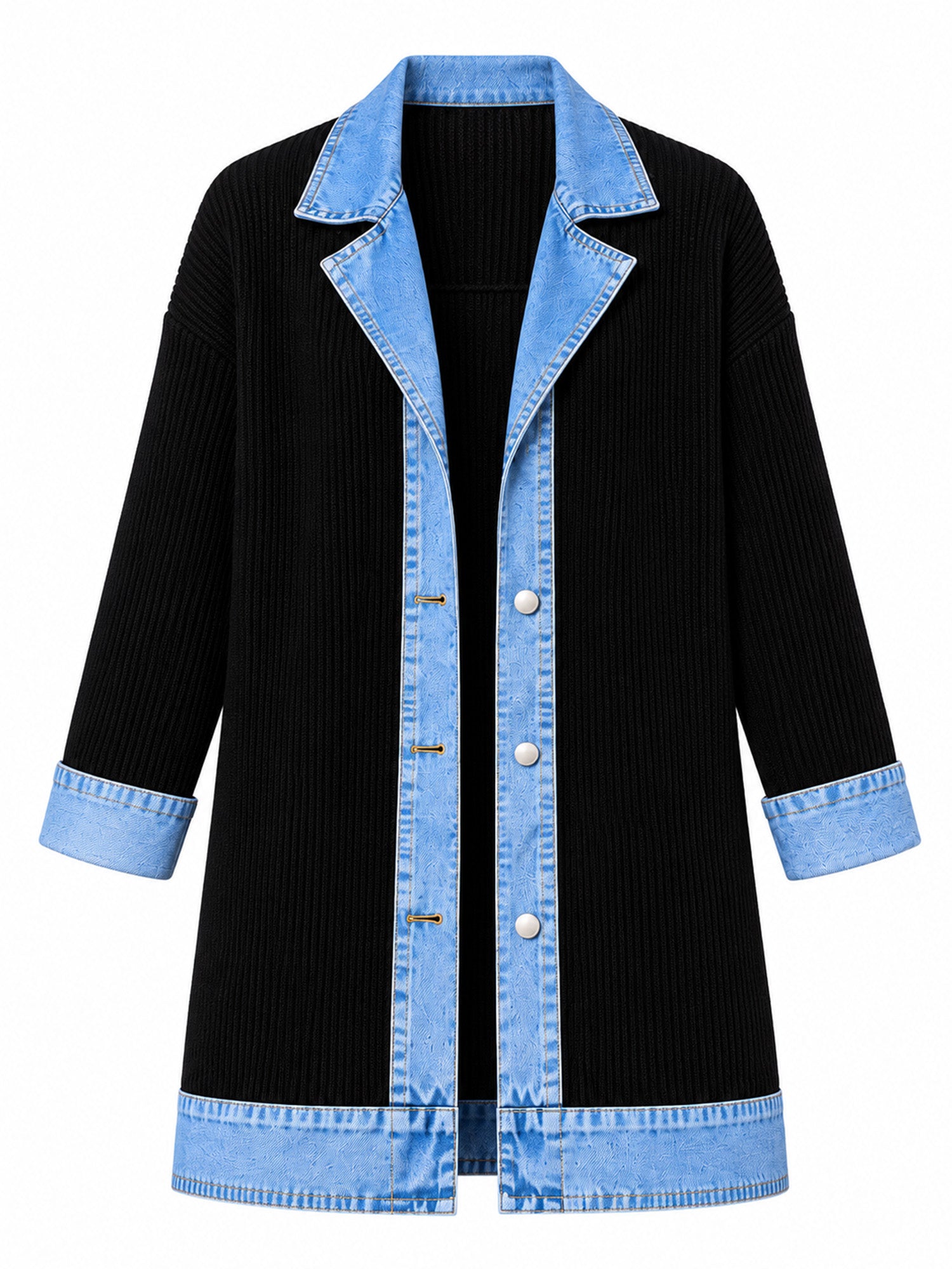 ⌛Limited-Time Offer-Women’s Elegant Denim Spliced Ribbed Knit Coat