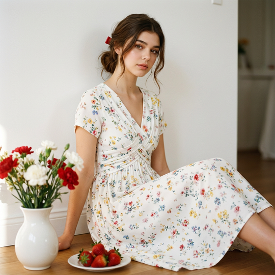 🌸LAST DAY SPECIAL PRICE!! 50% OFF🌸Women's V-Neck Floral Print Dress with Twist Waist