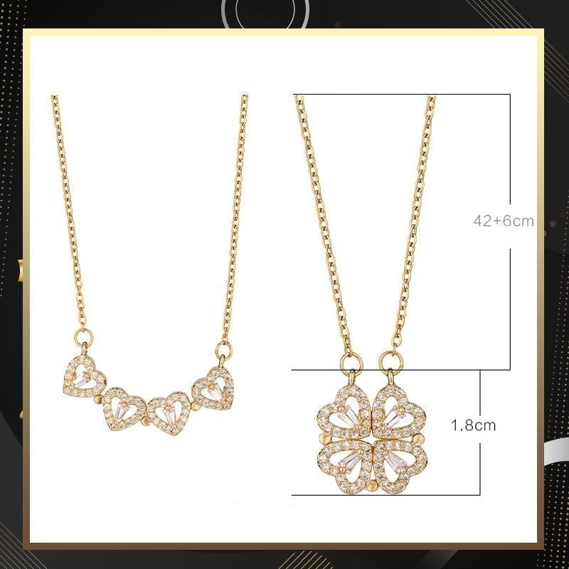 🎁Geriausia Kalėdų dovana🎁 Laimingas keturlapis dobilas & širdies formos karoliai