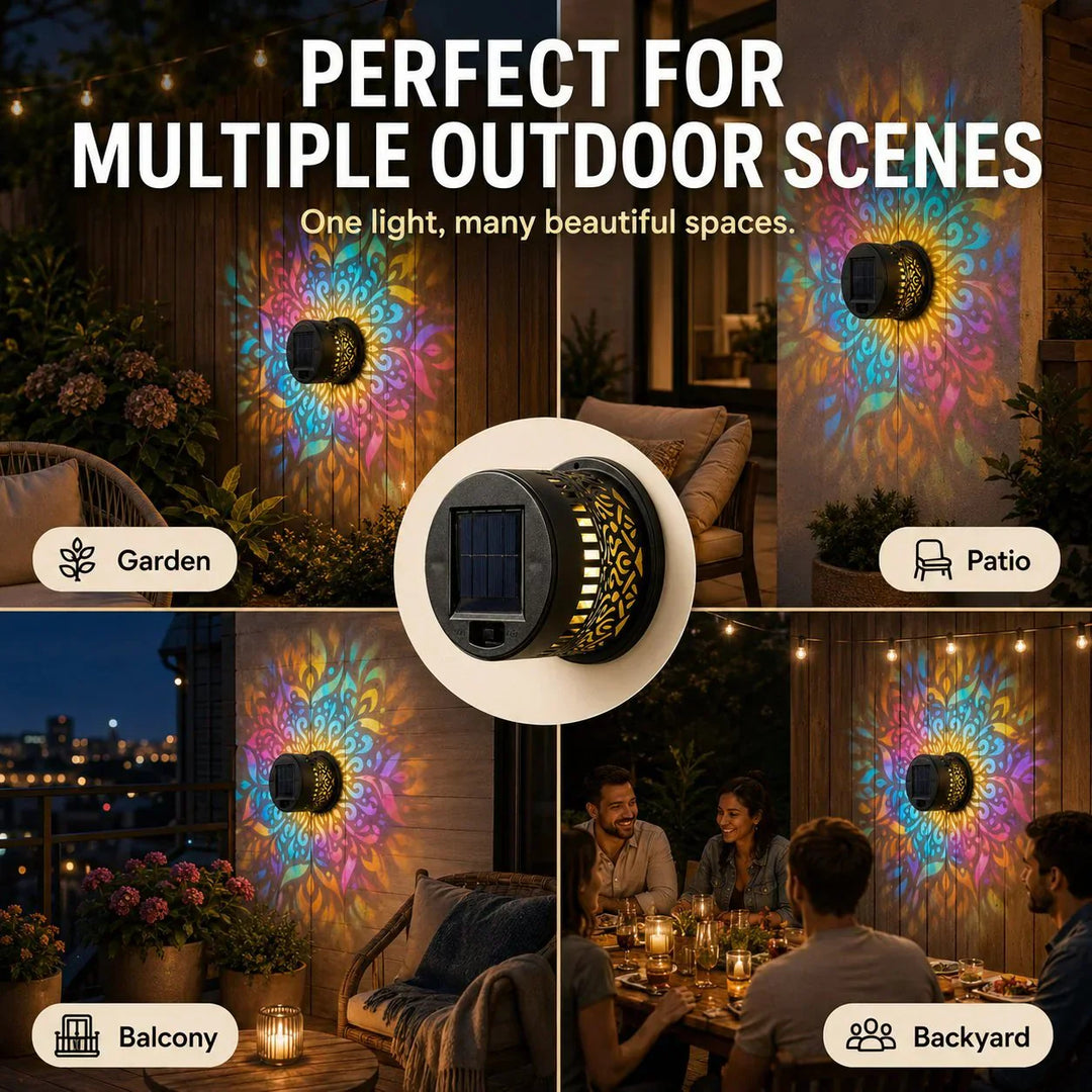🎁2026 New Arrivals 💥Solar Mandala Wall Light Outdoor Garden Fence Projector Lamp Patio Ambient Decor