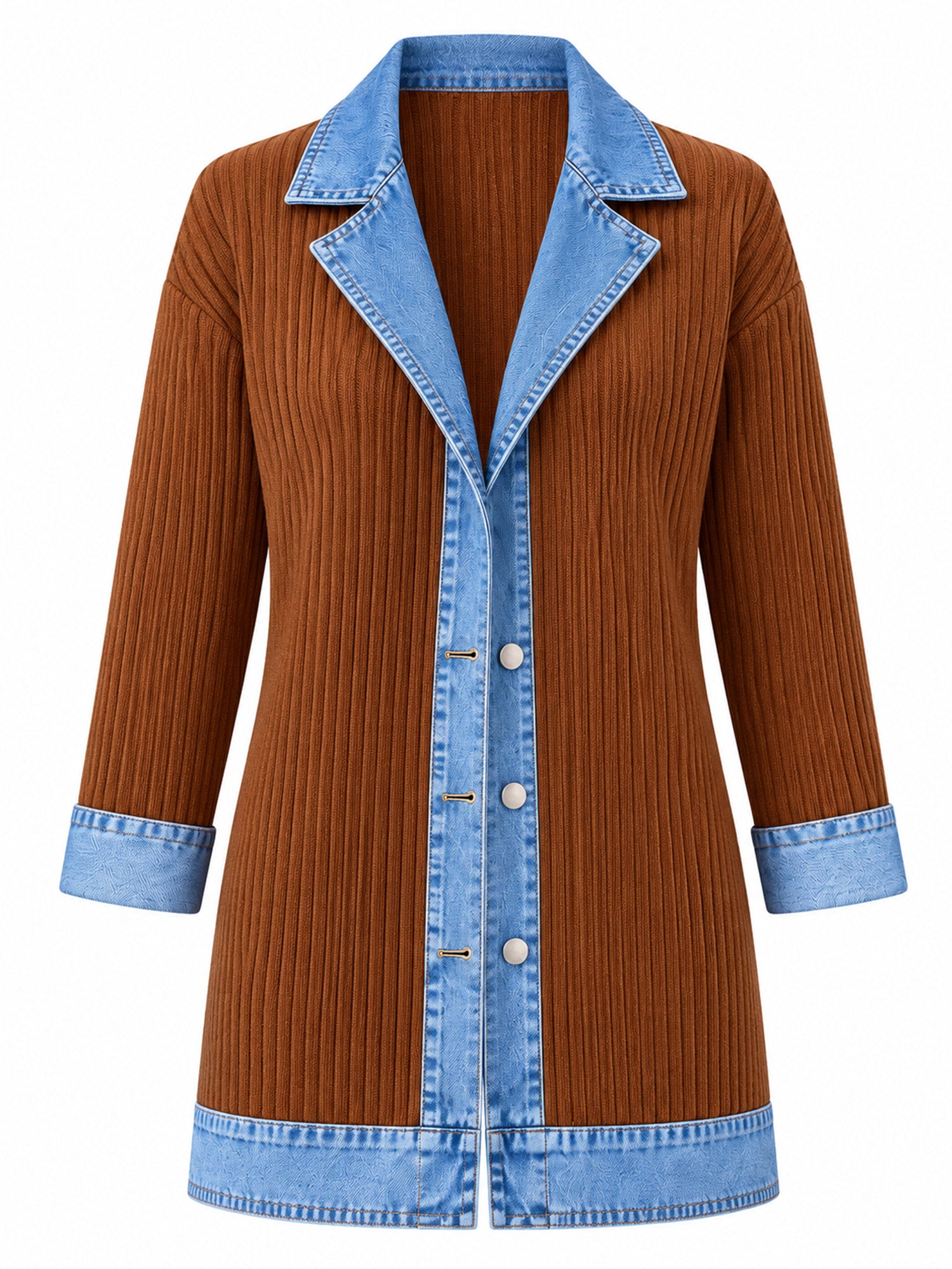 ⌛Limited-Time Offer-Women’s Elegant Denim Spliced Ribbed Knit Coat
