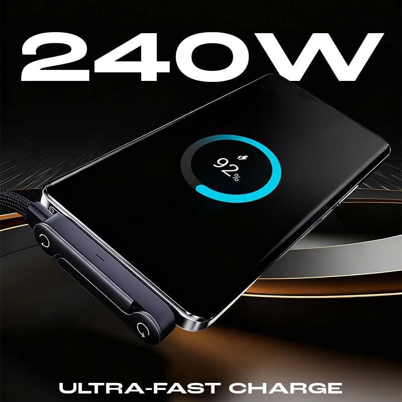 ⚡️Charge super rapide 240 W📱Câble de chargeur à support invisible avec support