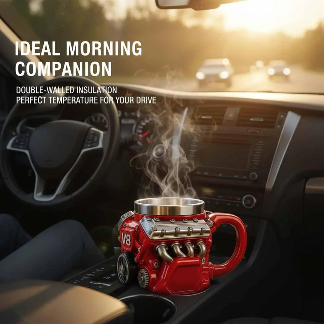 🔥Tazza da caffè retrò con motore, tazza in acciaio inossidabile con motori V8