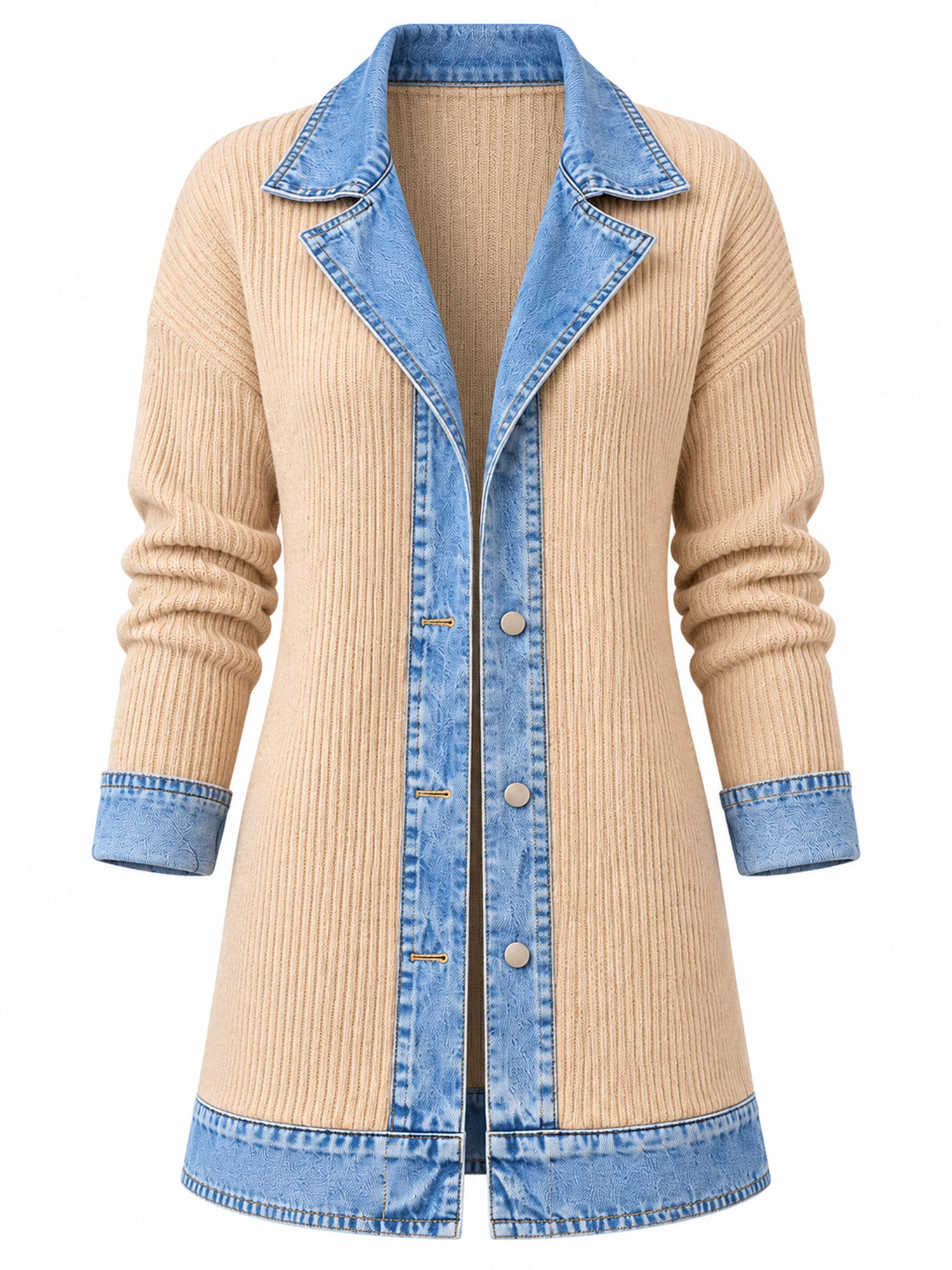 ⌛Limited-Time Offer-Women’s Elegant Denim Spliced Ribbed Knit Coat