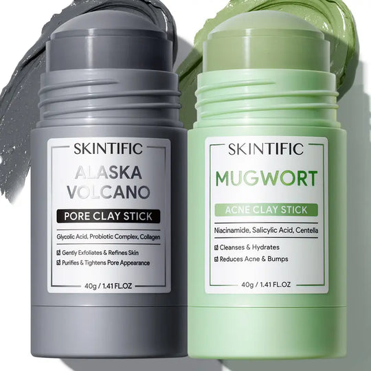 Dual Clay Mask Stick Set — Mugwort Clarifying / Volcanic Mud Detoxifying / Brightening & Even-Toning