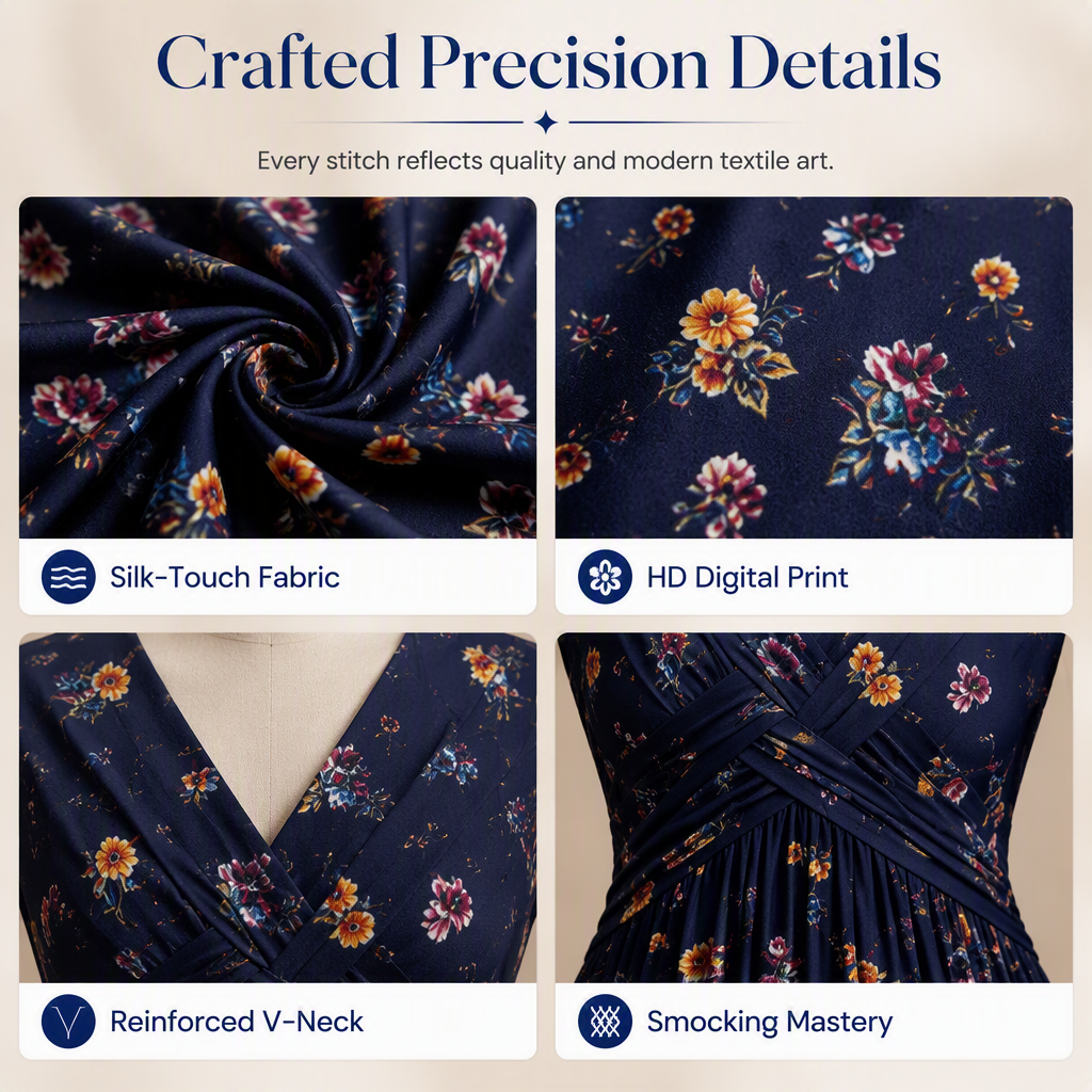 Women’s V-Neck Floral Print Dress – Twist Waist & Flattering Fit