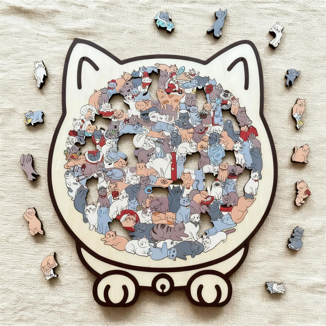 🎁Nice Christmas Gift🎅135-Piece Morandi-Colored Cat Shaped Wooden Jigsaw Puzzle