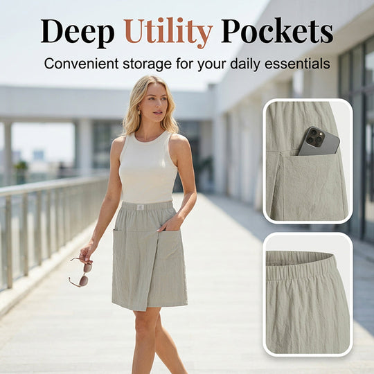 Limited-Time⌛🌿 Flattering Asymmetrical Skort with Essential Pockets – Skirt Elegance Meets Shorts Practicality
