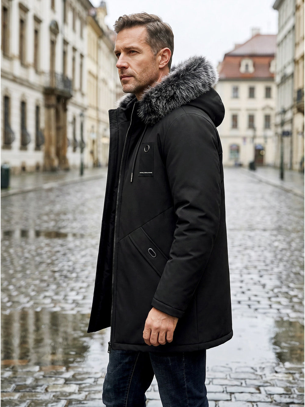 ✨Men's Windproof Hooded Thermal Mid-Length Parka Jacket