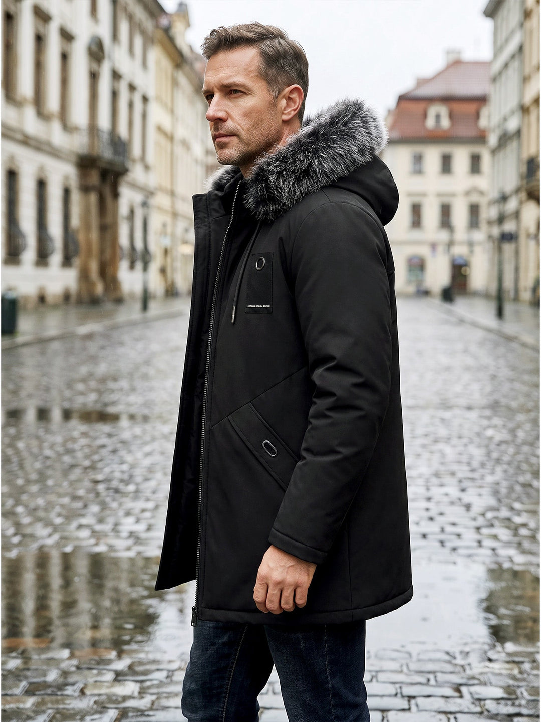 ✨Men's Windproof Hooded Thermal Mid-Length Parka Jacket