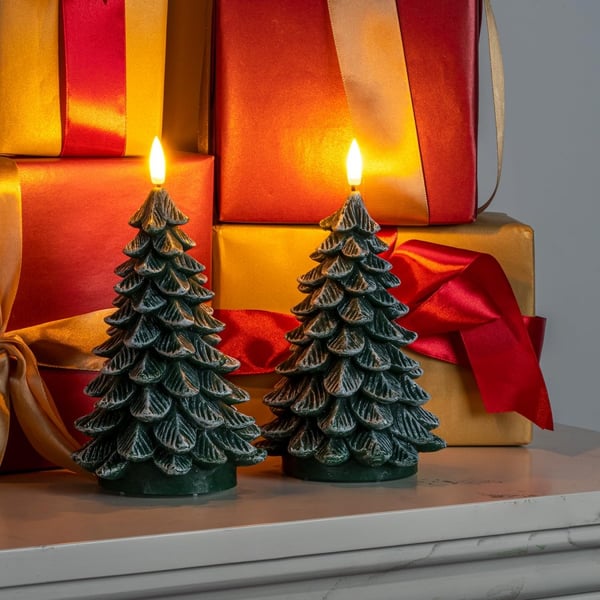 Christmas Tree Waxy LED Flameless Candles