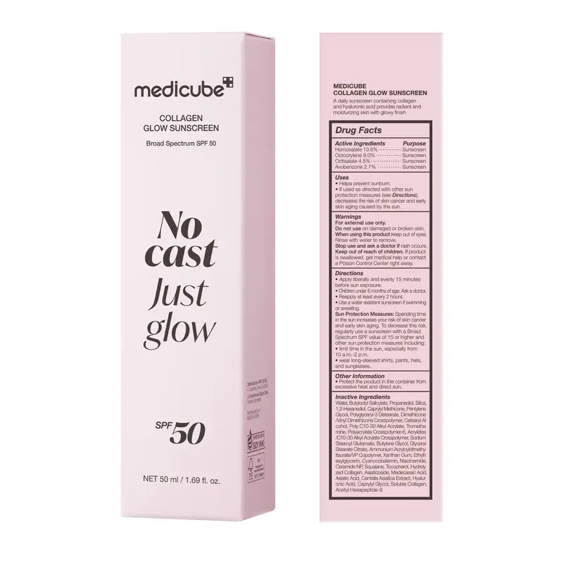 [NEW] [medicube] No Cast Just Glow Collagen Sunscreen | SPF 50 Broad Spectrum Face Sunscreen | Lightweight, Non-Sticky, Hydrating Formula | No White Cast or Residue | Peptide, Cica for Soothing & Natural Glow