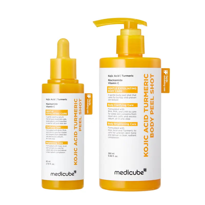 [medicube] Kojic Acid Turmeric Peel Shot Duo For Face & Body | Brightening Reset Gentle Exfoliating Serum with BHA, LHA & PHA for Dead Skin Cells, Blackheads & Excess Sebum | For Dull, Rough & Troubled Skin